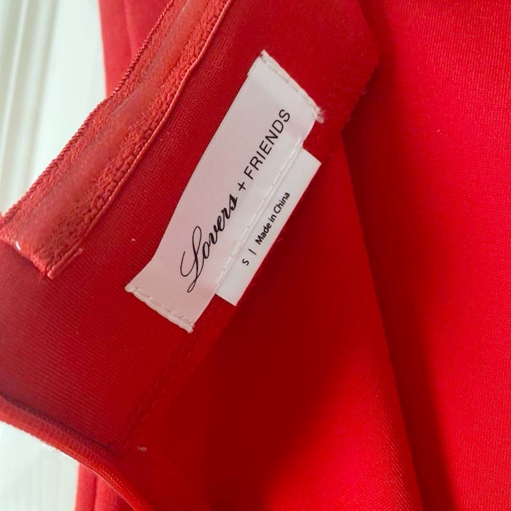 Lovers + Friends Strapless Red Mermaid Ruffle Midi Dress - Picture 6 of 7